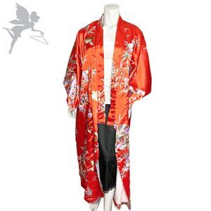 VINTAGE Japanese Satin Maxi bird kimono